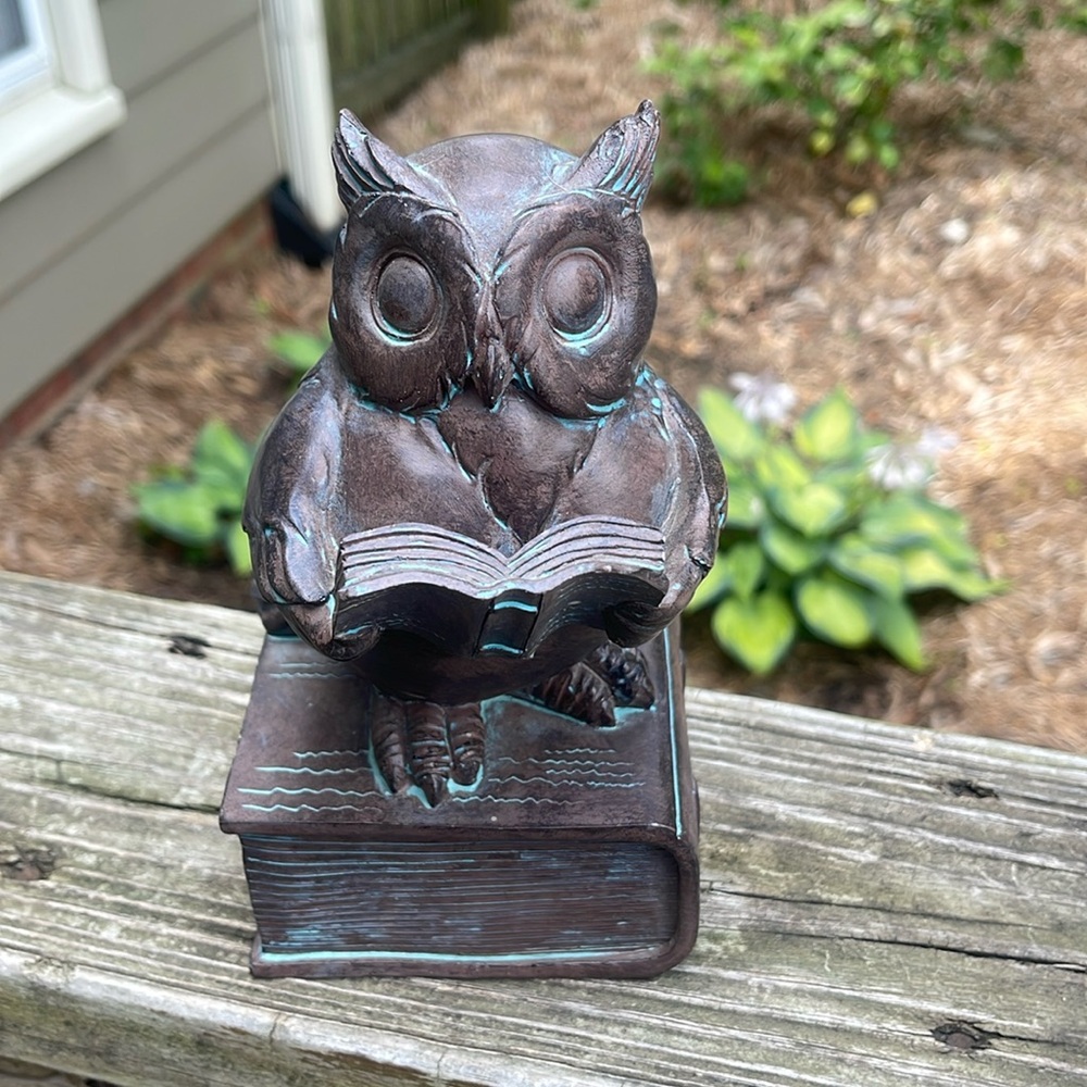 Wise Old Owl on Books Statue